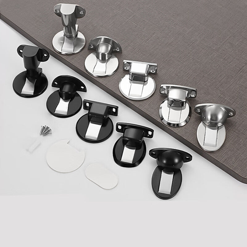 Deqi Door Stopper, Strong Magnetic No-Drill Invisible Zinc Alloy Floor Stopper, Black, Thickened Round Disc (with Adhesive and Screws)