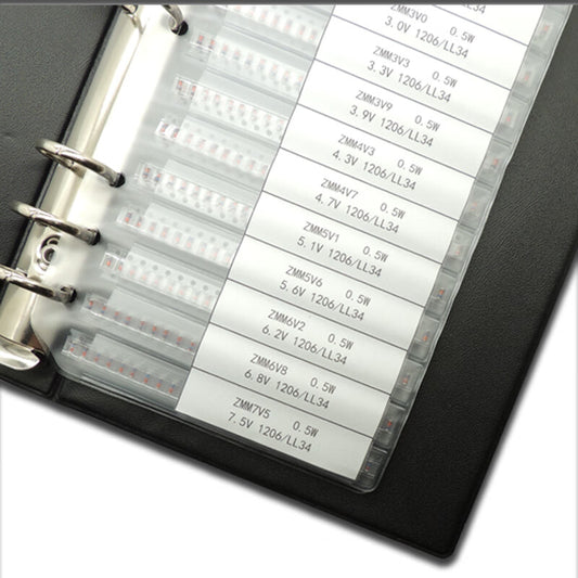 Fengjue LL34 SMD Zener Diode Catalog: 27 types, 50 of each; ZMM diode catalog, 1206/0.5W full series sample booklet.