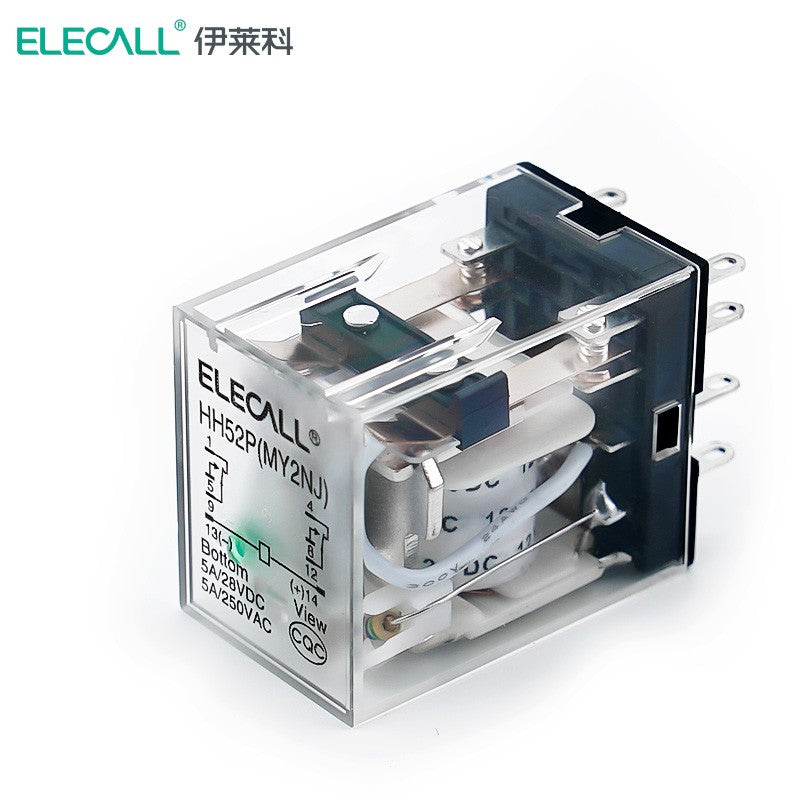 ELECALL HH52P small intermediate relay DC two open and two closed with light without base electromagnetic relay set 8 feet MY2NJ DC12V