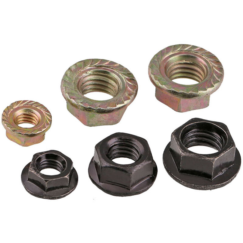 Jing Shi nuts, flange hexagonal nuts, toothed anti-loosening and anti-slip nuts, color zinc black screw caps, M5 (1000 pieces), color zinc