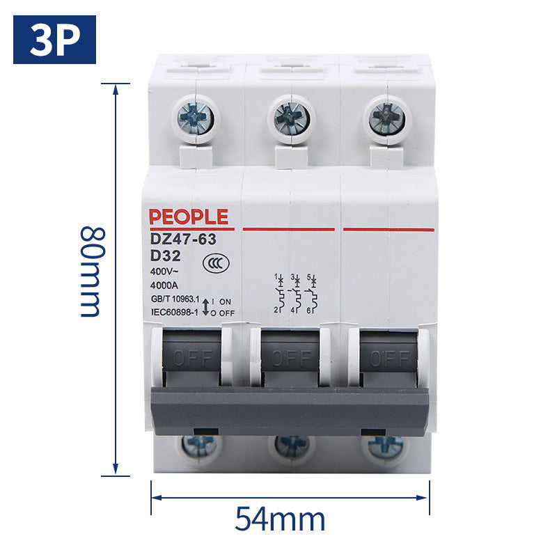 People's DZ47-63 D Type 3P 6A Circuit Breaker Air Switch