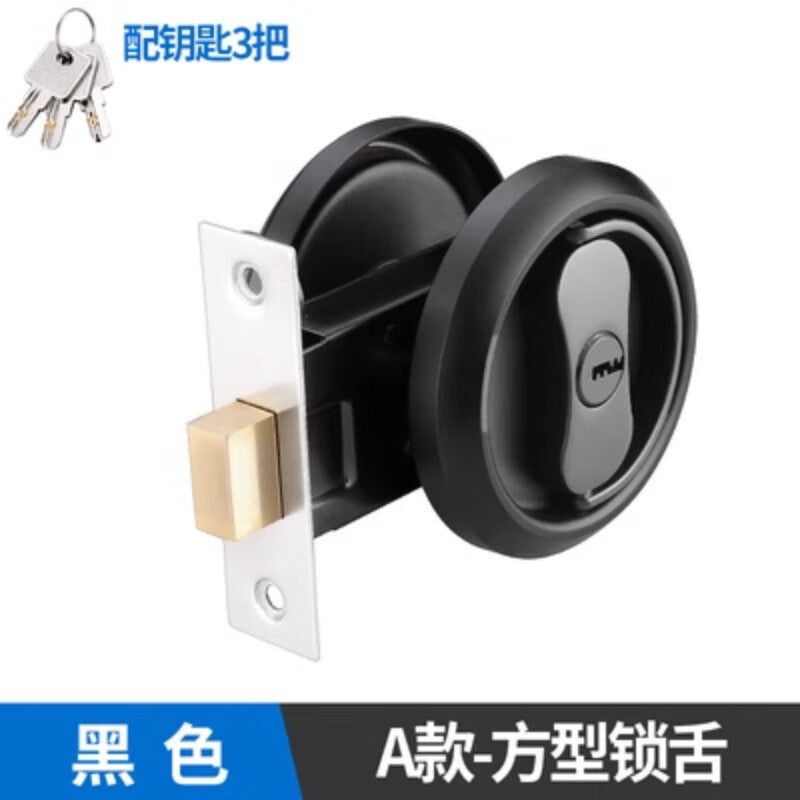 Panggu Precision Invisible Door Lock, Concealed Lock, Background Wall Sliding Door Anti-theft Lock, Style A - Black with Square Tongue