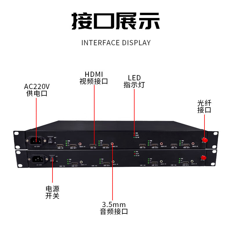Chuangji Interconnect HDMI Audio/Video Optical Transceiver: 4-channel unidirectional HDMI video + 4-channel audio, single-fiber FC, 20KM, HD 1080P, one pair, BH-HV-4V4A.