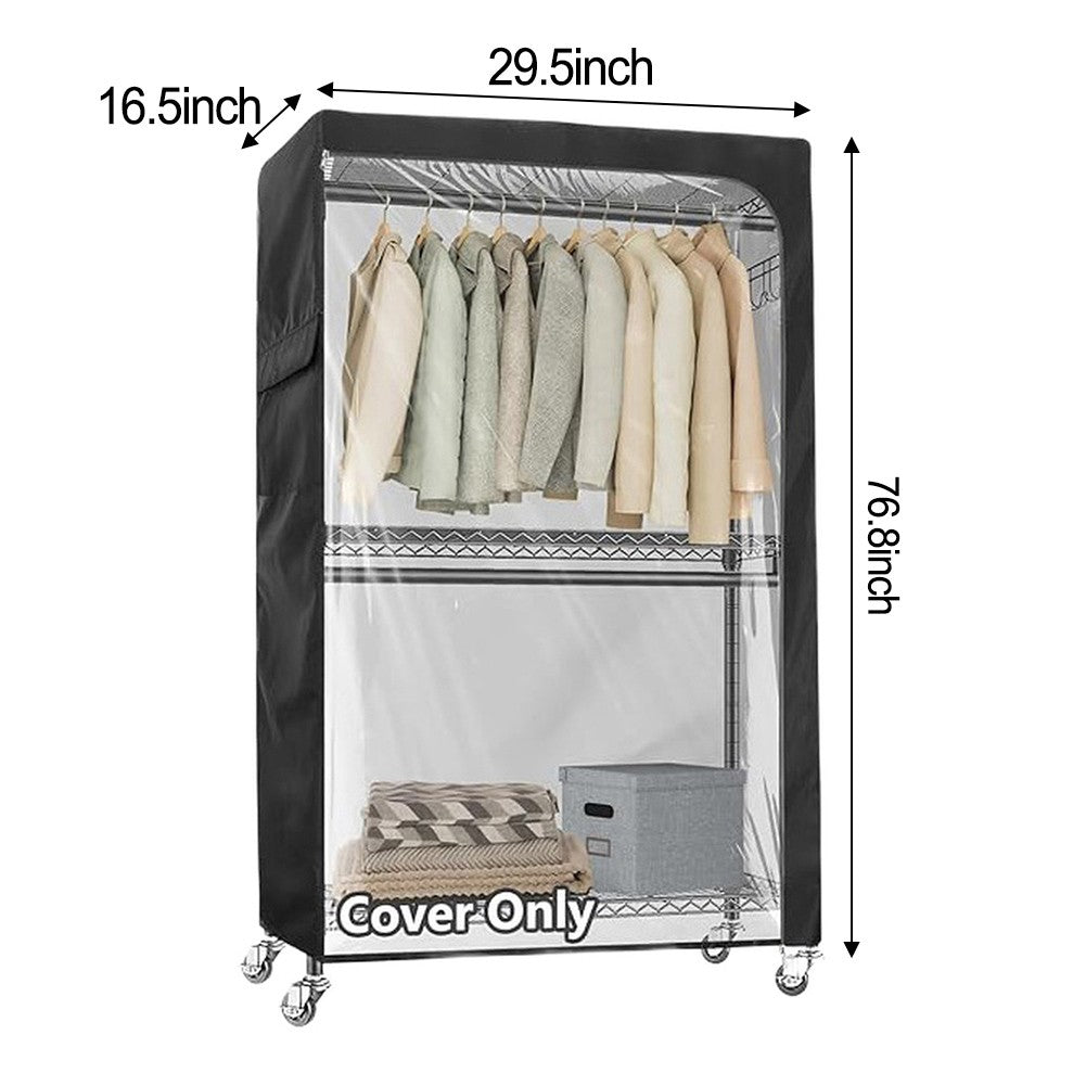 Garment Rack Cover with Clear PVC Window Zipper and Side Storage Pockets