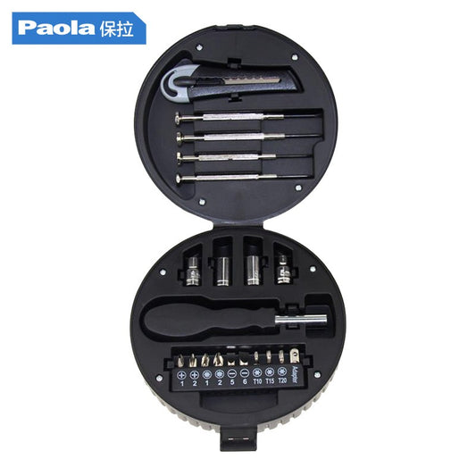 Paola 20-Piece Tool Gift Set: Small Tire Box, Cross Flathead Screwdriver, Socket Wrench, Utility Knife Set (8630, Customizable LOGO)