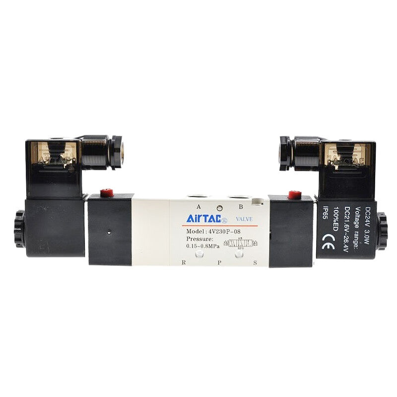 AirTAC internal pilot solenoid valve, 3-position 5-way medium pressure, double solenoid control, DIN socket type; 4V230P08B