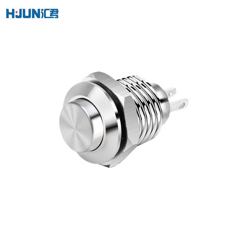 Huijun Waterproof Metal Push Button Switch, Flat Head, High Head, Spherical Miniature Start/Stop/Reset Self-Locking Switch, 10mm Reset Metal High Head with Welded Feet