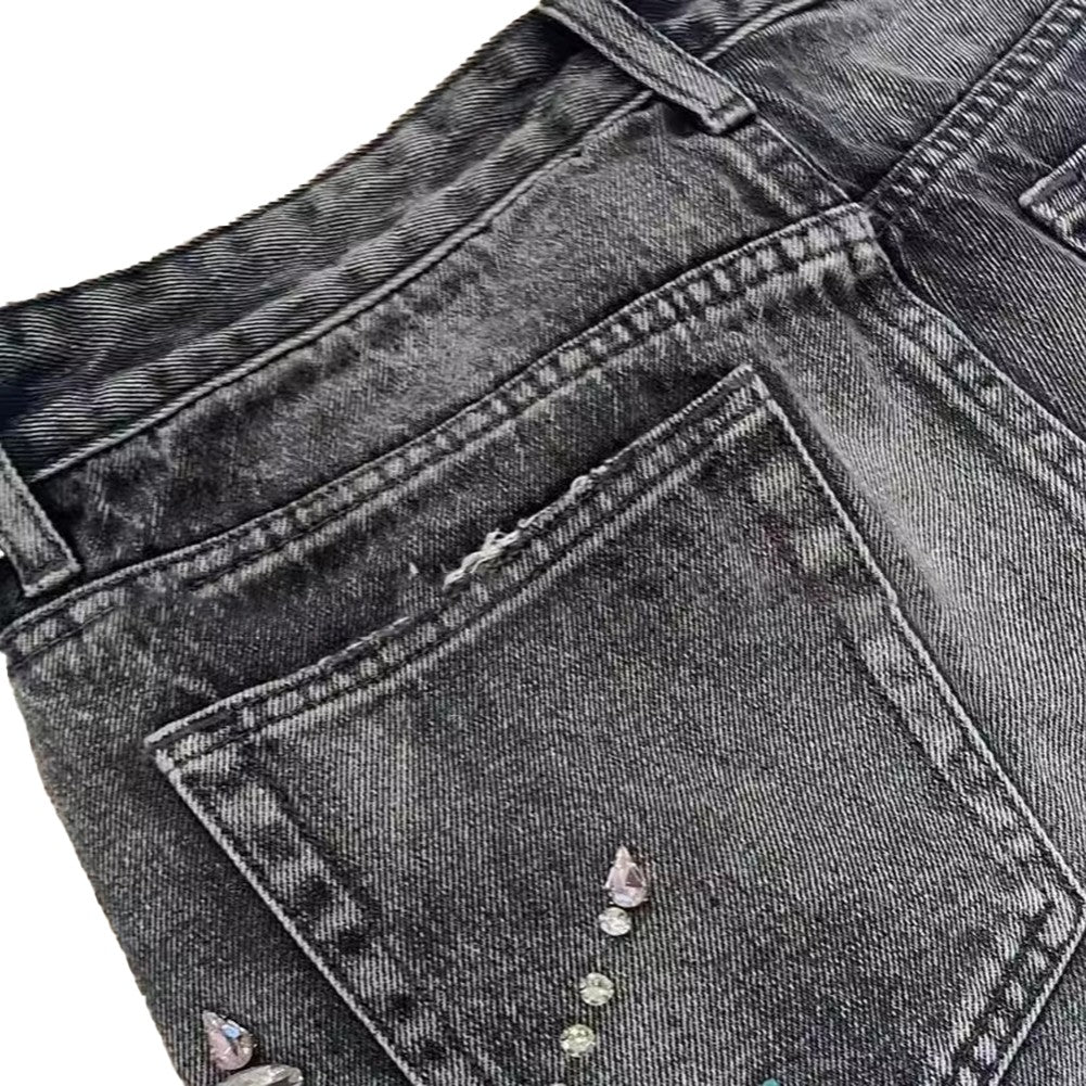Casual Men's High Waist Shorts Featuring Unique Gothic Rhinestone Sequin Style