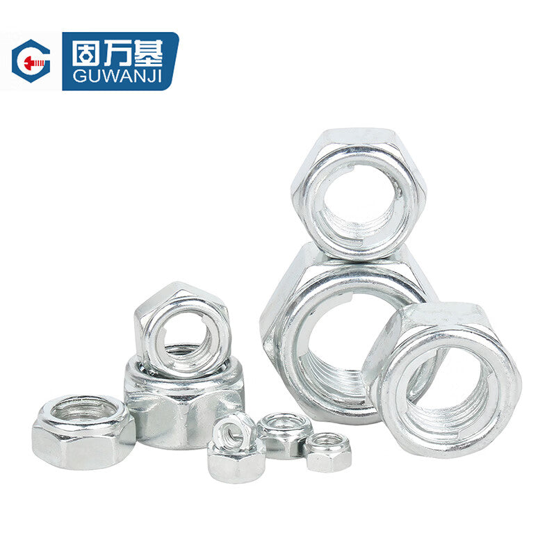 GUWANJI All-Metal Hexagonal Lock Nuts, Galvanized Metal Sheet Lock Nuts, Iron Hexagonal Anti-Loosening Self-Locking Nuts, M4 [500 pieces]