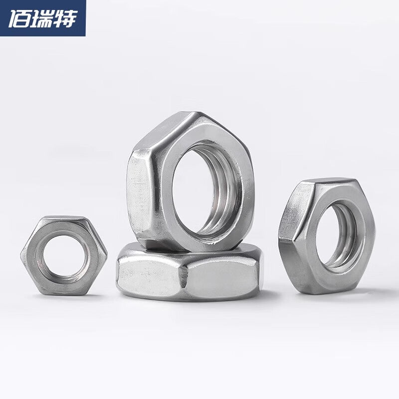 Bairuite 304 Stainless Steel Hexagonal Thin Nuts, 316 Nuts Collection, Fine Thread Flat Nuts M3 [50pcs] (304 Metric)