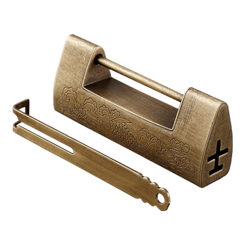 Anserly Antique Horizontal Padlock, Old-fashioned Engraved Pin Brass Embossed Lock, 7.5cm, Antique Bronze Color, 5D00147