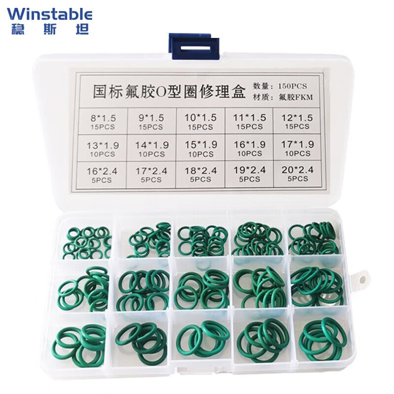 Winstein WSX39 Waterproof Sealing Ring Repair Kit, Green Fluororubber FKM Standard O-ring Washer, Car Faucet Hydraulic Set 150pcs