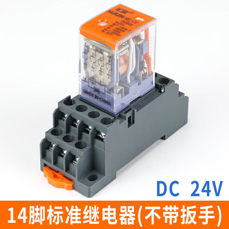 Huijun Intermediate Electromagnetic Relay, DC 12V/24V/AC 220V Relay with Base, 8-pin/14-pin, Small 14-pin Relay, Standard Type, DC24V with Base