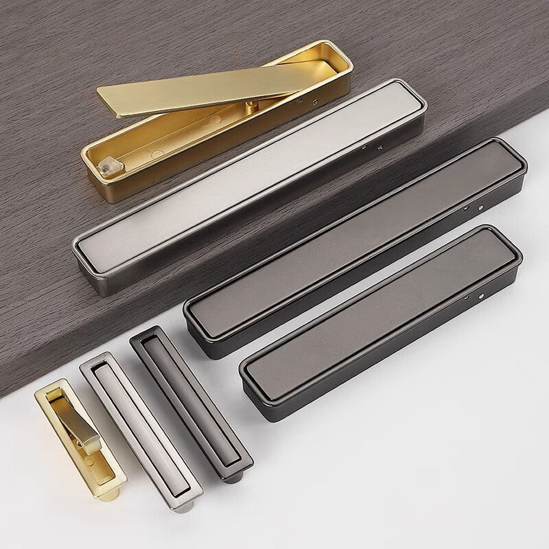 Panggu Precision Invisible Recessed Handle, Simple Grooved Flip-Top Cabinet Door Handle, 7520-Black-Hole Spacing 32*100mm