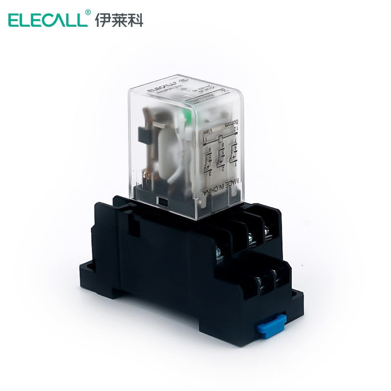 ELECALL HH53P small intermediate relay DC three-open three-closed with light and base electromagnetic relay set 11 feet MY3NJ DC12V