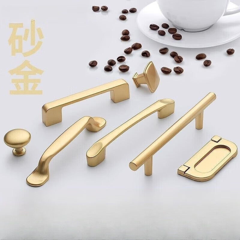 Shanhe Industrial Products Cabinet Drawer Handles, Nordic Style Shoe Cabinet Handles, Wardrobe Handles, Sand Gold 9039-192 Hole Spacing [Pack of 4]