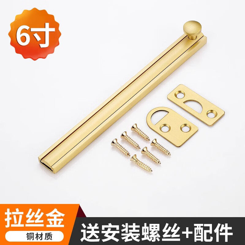 Thousand-speed wheel concealed door latch, door bolt, bedroom deadbolt, 90-degree right-angle barn door lock, 6-inch [150mm long, 25mm travel], sand gold.