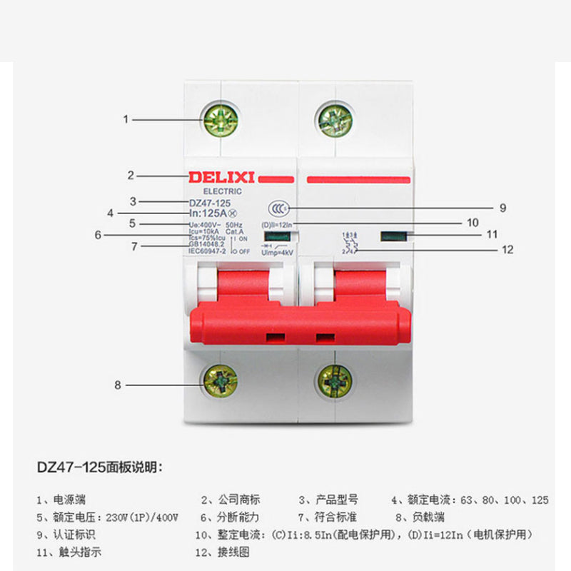 DELIXI ELECTRIC AC miniature circuit breaker high current leakage protection circuit breaker DZ47-125 1P C type 125A