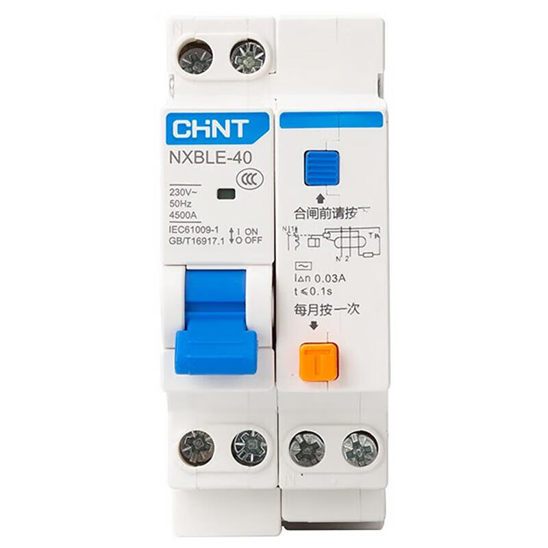 Chint residual current operated circuit breaker; NXBLE-40 1P+N D20 0.03A 4.5kA