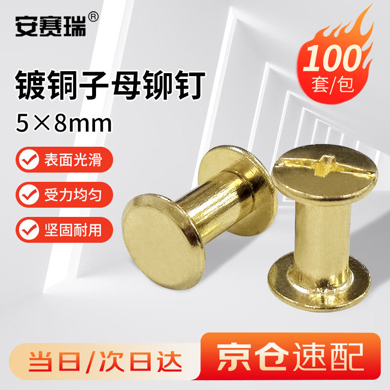 Anselite Copper-Plated Threaded Rivets, Ledger/Album Binding Screws, Tenons, Recipe Locks, 5×8, 100 Sets, 4C00087