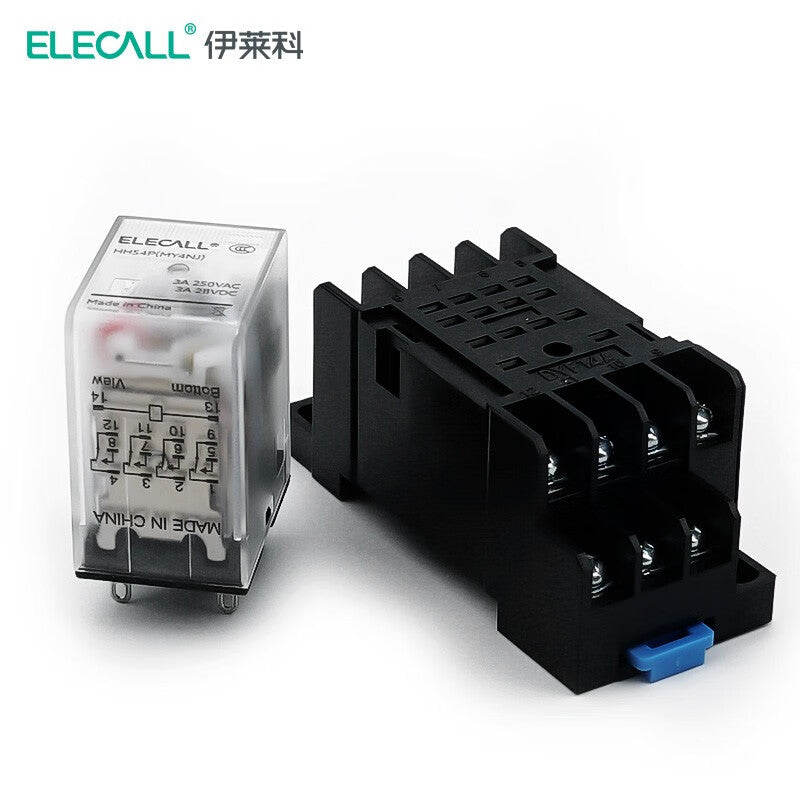 ELECALL HH54P small intermediate relay AC four open four closed with light and base electromagnetic relay set 14 feet MY4NJ AC12V
