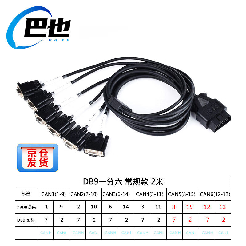 Bayer Automotive OBD Adapter Cable, 6 DB9 to OBD2 Diagnostic Tool Cable, Serial RS232 Diagnostic Tool Gateway Connection Cable [Definition 1] 2 meters BY-OD96D1