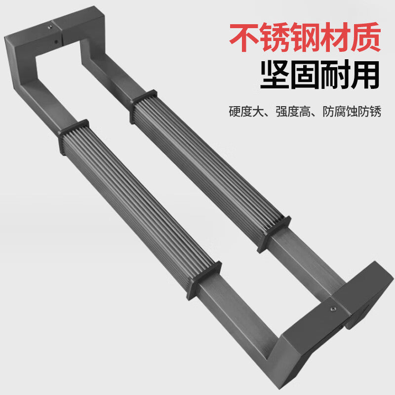 Deqi Glass Door Handle, Modern Minimalist Chinese Style Door Handle, Straight Grain Square Tube Thickened Stainless Steel Handle, Brushed Black, Total Length 800mm, Hole Spacing 770mm