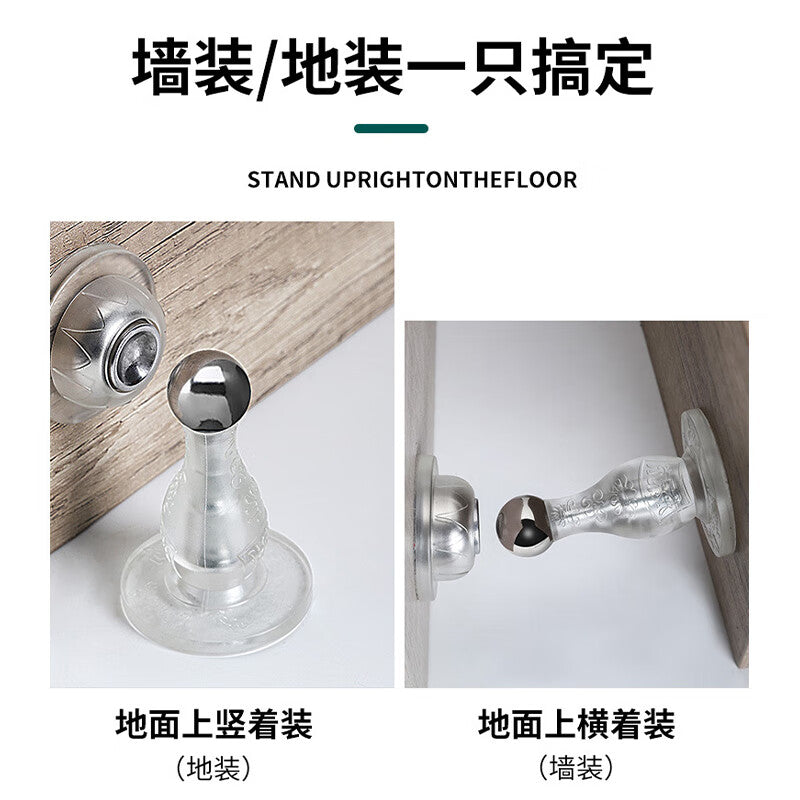 Lekali No-Drill Soft Rubber Door Stopper, Strong Magnetic Resistance Anti-Collision Floor Stopper, Top Door Stopper, Bathroom Door Stopper, Door Collision Prevention (2 Units)