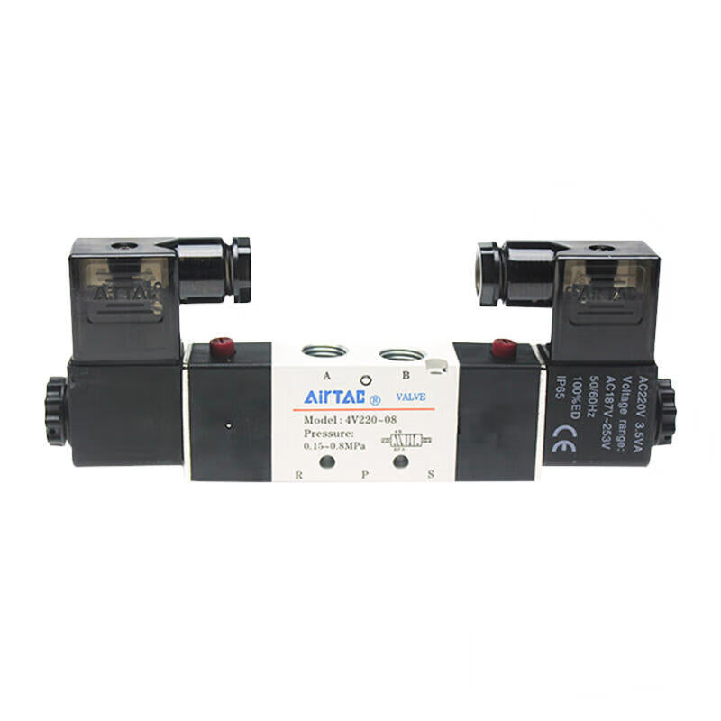 AirTAC internal pilot solenoid valve, 2-position 5-way, double solenoid, DIN socket type; 4V22008C