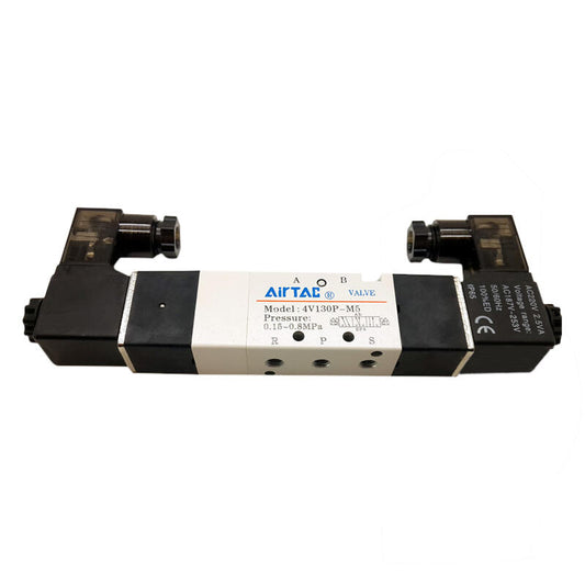 AirTAC internal pilot solenoid valve, 3-position 5-way medium pressure, double solenoid control, DIN socket type; 4V130PM5A