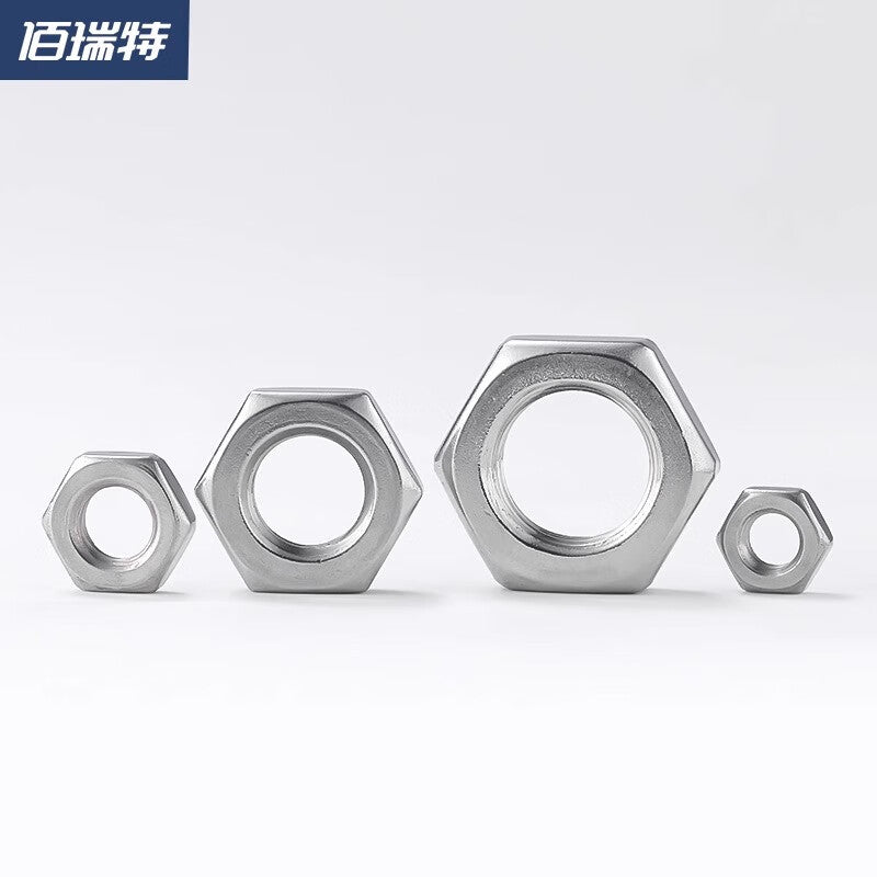Bairuite 304 Stainless Steel Hexagonal Thin Nuts, 316 Nuts Collection, Fine Thread Flat Nuts M3 [50pcs] (304 Metric)