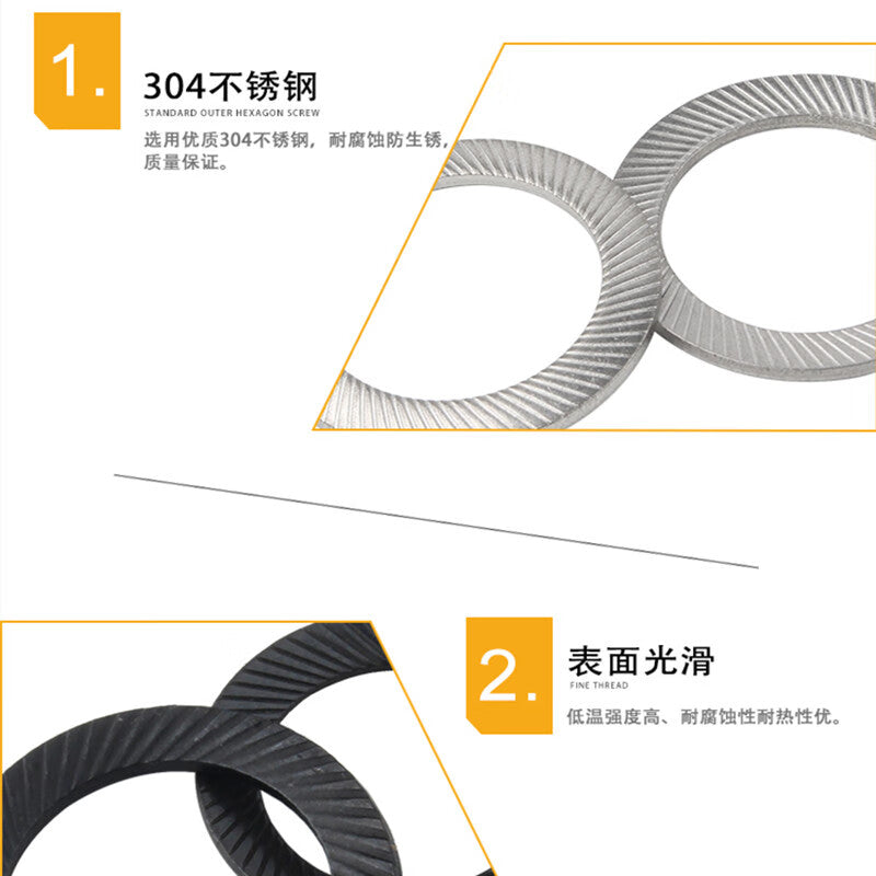 XUTE M10 (50 pieces) Blackened Locking Washers, Stainless Steel Anti-loosening Washers, Blackened Double-sided Toothed Self-locking Anti-slip and Anti-loosening Butterfly-shaped Anti-slip Mats
