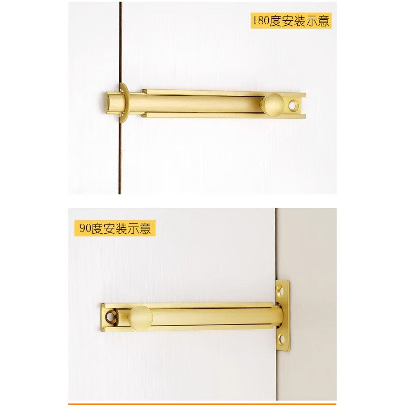 Thousand-speed wheel concealed door latch, door bolt, bedroom deadbolt, 90-degree right-angle barn door lock, 6-inch [150mm long, 25mm travel], sand gold.