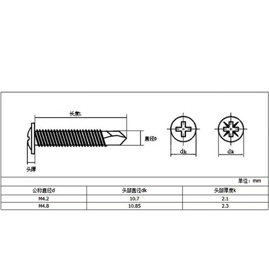 Platinum Body Stainless Steel Self-Tapping Screws, Phillips Head Round Head Self-Drilling Screws, Dovetail Screws, Drill-Off Screws, M4.2*13 (100 pieces)