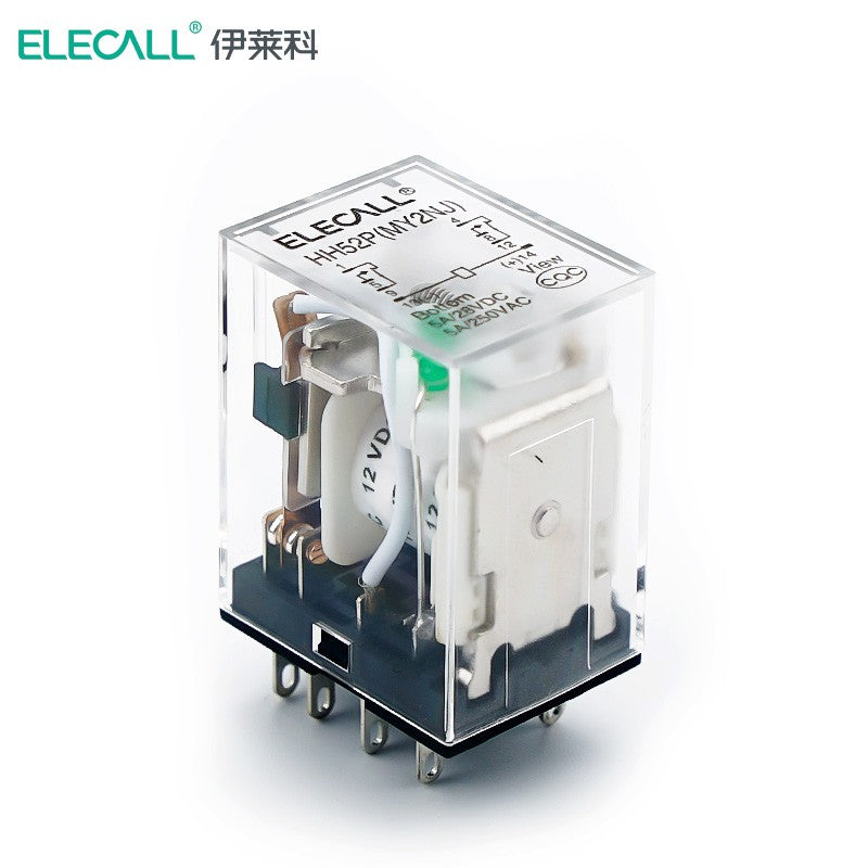 ELECALL HH52P small intermediate relay DC two open and two closed with light without base electromagnetic relay set 8 feet MY2NJ DC12V