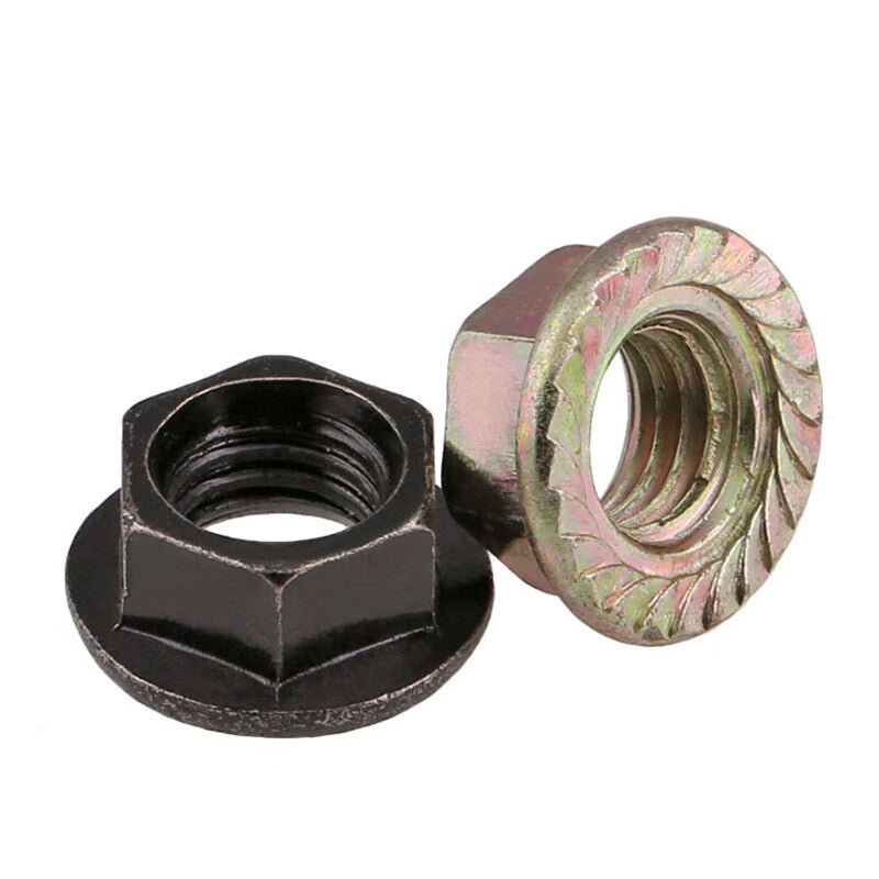 Jing Shi nuts, flange hexagonal nuts, toothed anti-loosening and anti-slip nuts, color zinc black screw caps, M5 (1000 pieces), color zinc