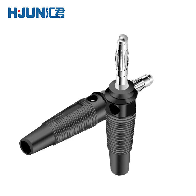 Huijun 4mm banana plug brass nickel-plated lantern head plug connector with screw connection, solderless, high current, black, 10 pieces.