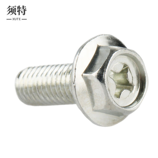 XUTE M4*6mm (50 pieces) Galvanized Hexagonal Cross Flange Bolts with Toothed Anti-slip, Selected Carbon Steel Flat Bottom Flange Bolts