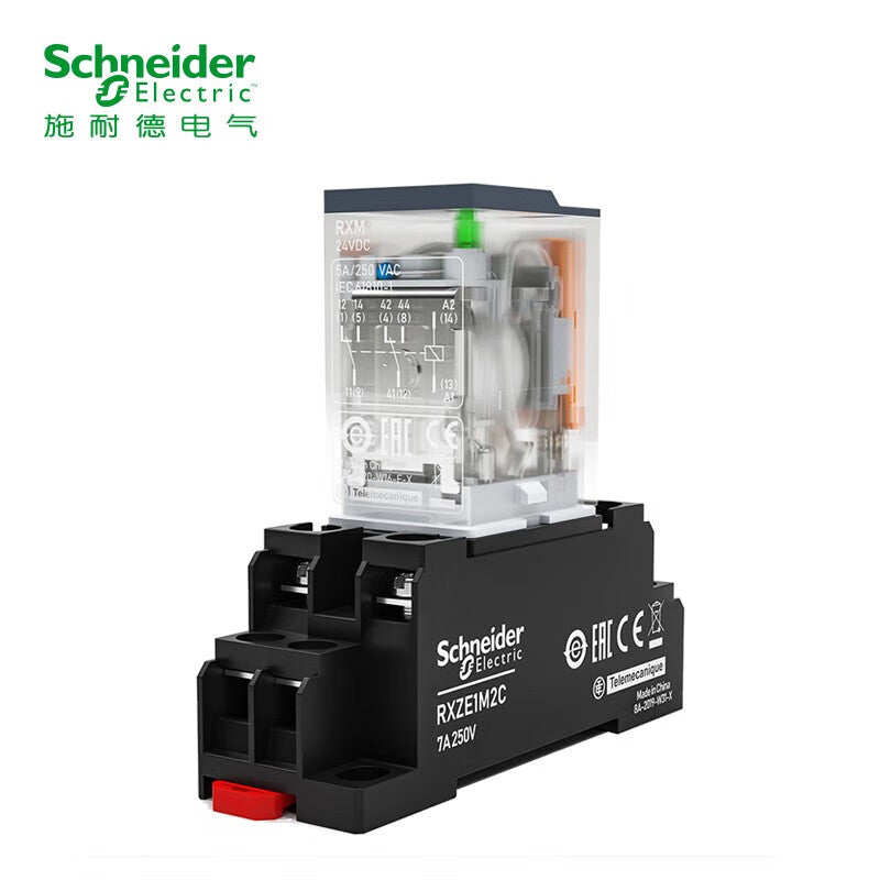 Schneider intermediate relay 24V set RXM series | 8 pins 2 open 2 closed 24VDC 5A | Intermediate relay with base RXM2LB2BD+RXZE1M2C with LED indicator