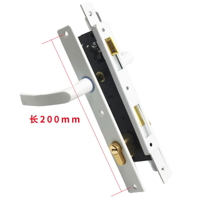 Deqi door lock handle, PVC door lock, thermal break door lock panel, model 8525, white with lock cylinder, one set.