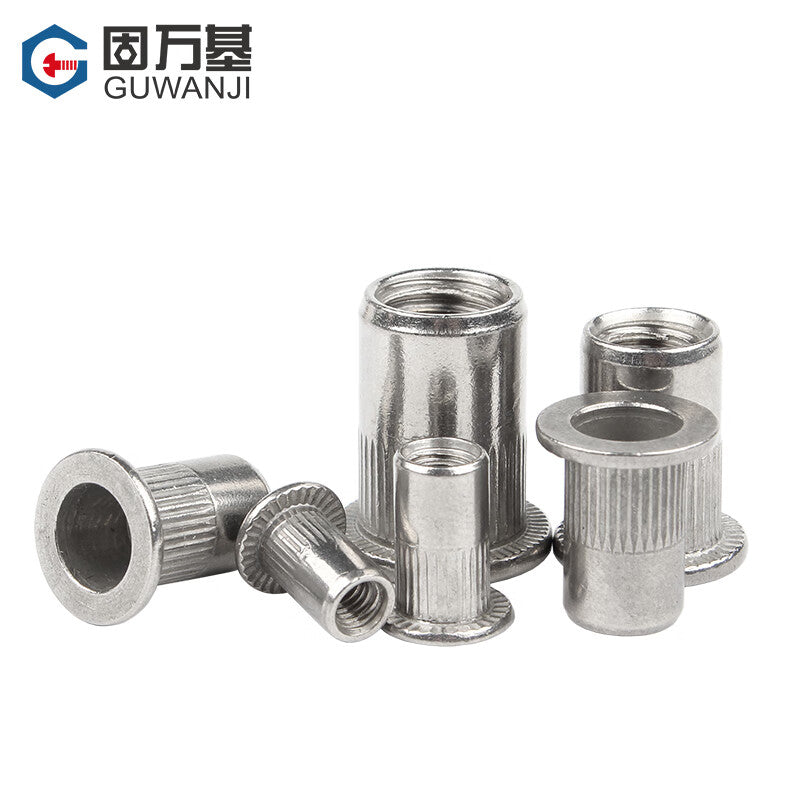 GUWANJI 304 Stainless Steel Rivet Nuts, Flat Head Knurled Rivet Nuts, M10 [10 pieces] Flat Head