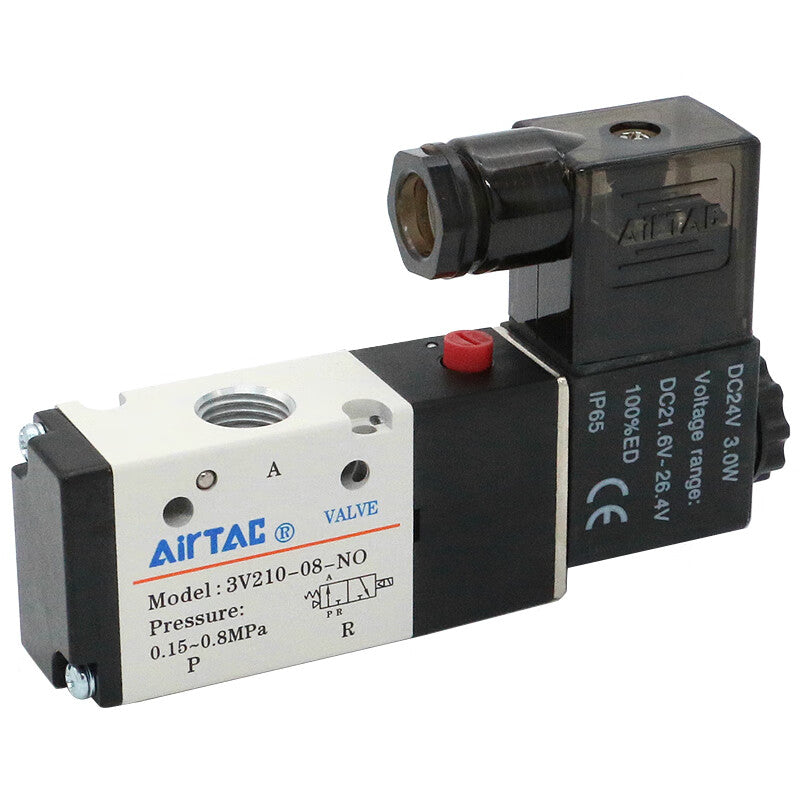 AirTAC internal pilot solenoid valve, 2-position 3-way normally open, single solenoid, DIN socket; 3V21008NOB