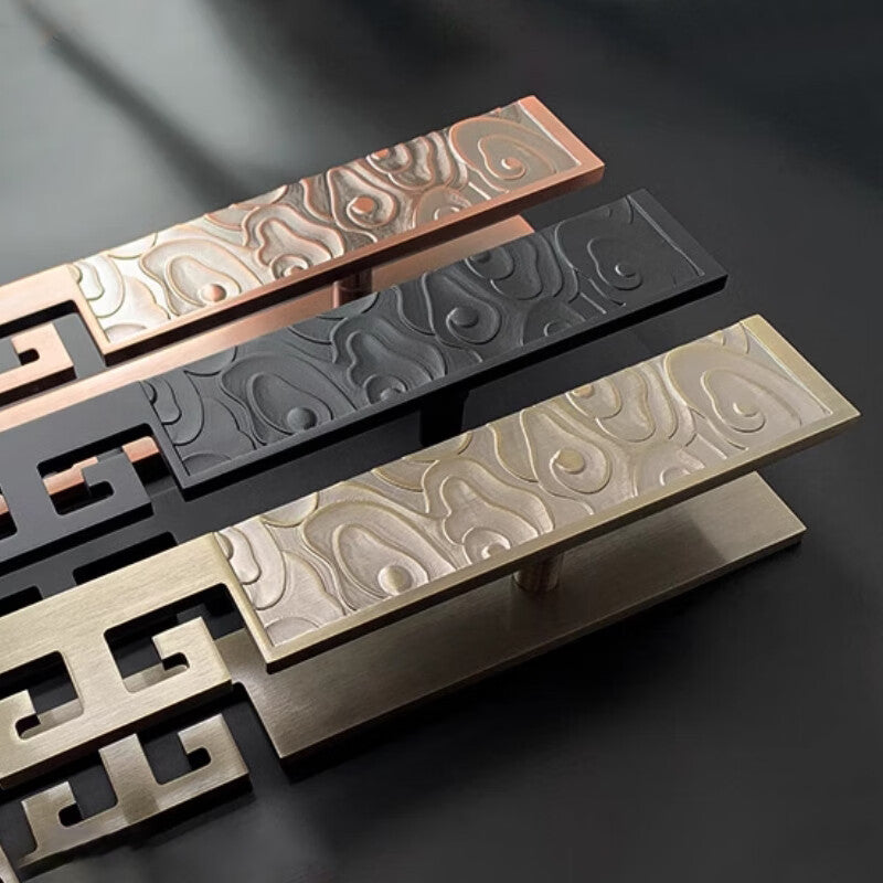 Deqi Antique Bronze Glass Door Handle, Chinese Auspicious Cloud Door Handle, Wooden Door Carved Pattern Handle, Style B - Antique Red Bronze, Total Length 400mm * Hole Spacing 250mm
