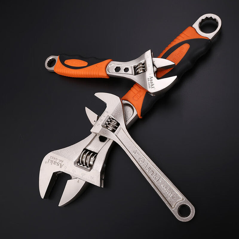 Asaki multi-function adjustable wrench AK-0400 multi-function bathroom large opening small short handle ratchet 6-inch tool