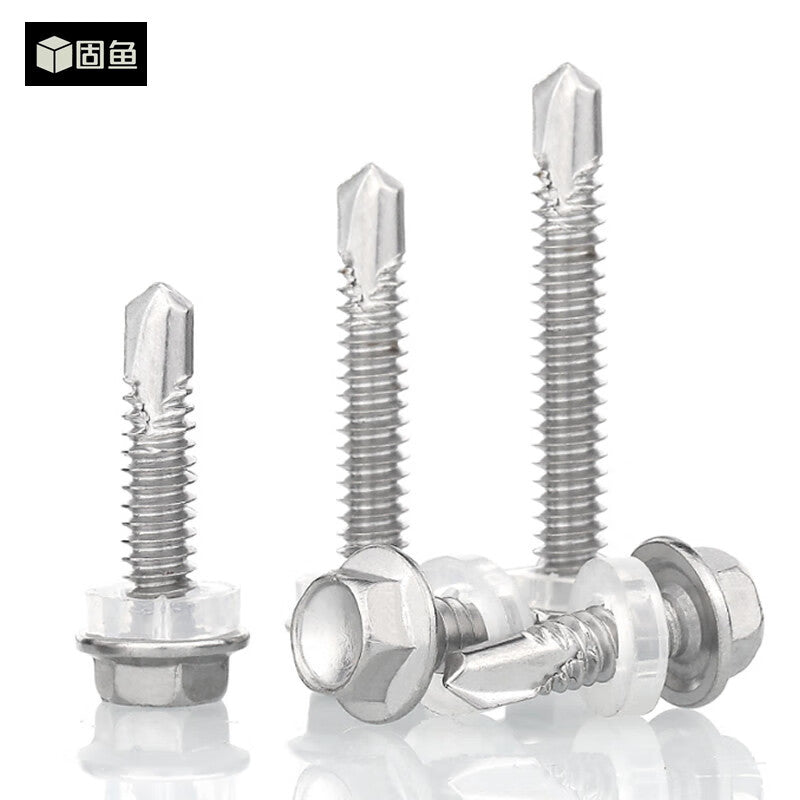 GUYU 410 Stainless Steel Hexagonal Self-Tapping Screws, Drill Iron Color Steel Plate Bolts, Dovetail Screws, M5.5*38 (100 pieces), In Stock