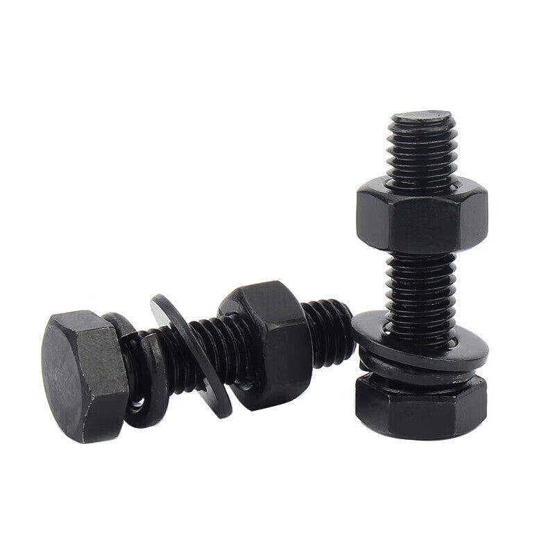 Kaying Black Grade 8.8 External Hex Bolt Nut Flat Washer Spring Washer 4-Piece Set M16*160 (5 sets)