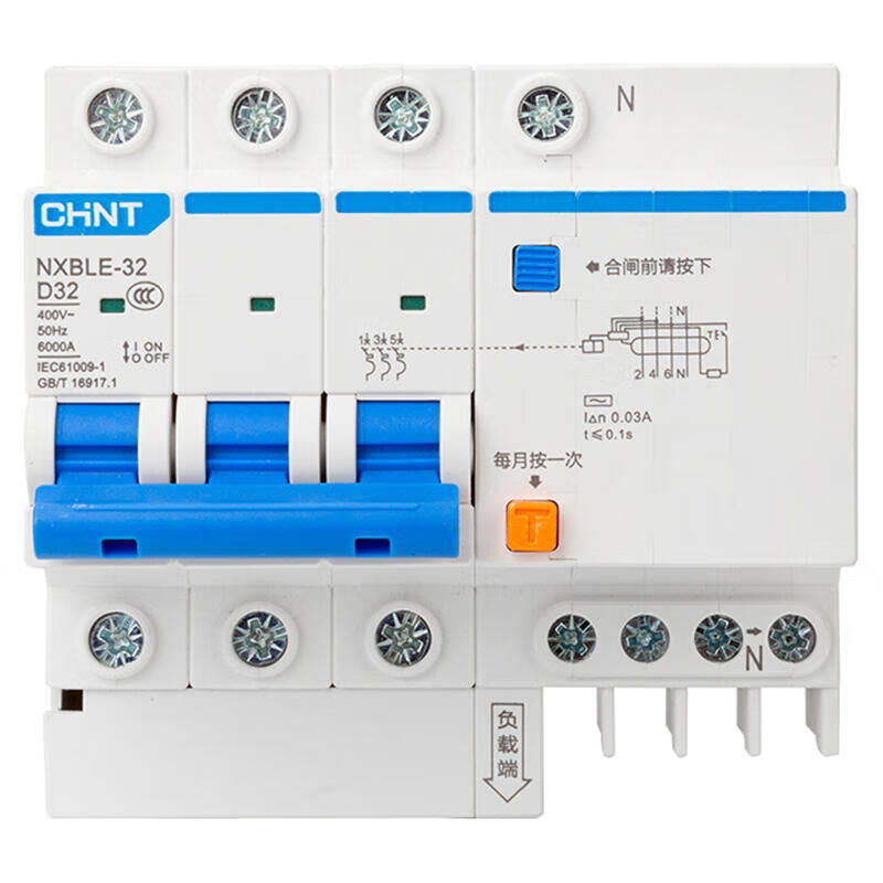 Chint residual current action circuit breaker; NXBLE-32 3P D20 30mA 6kA