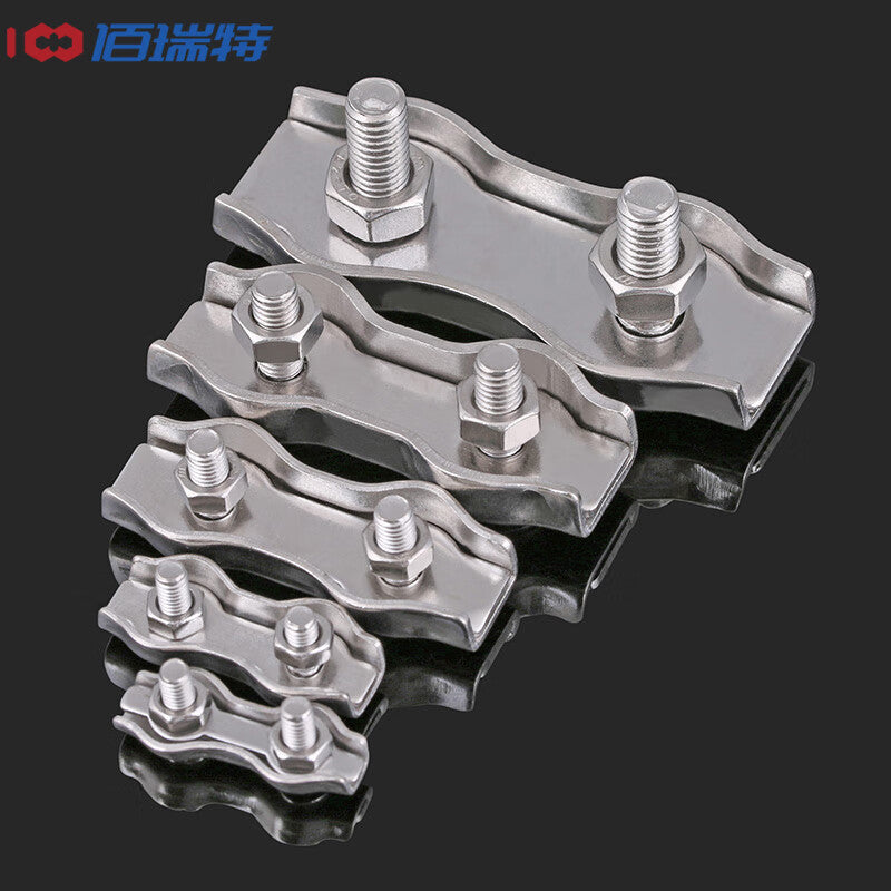 Bairuit 304 Stainless Steel Wire Rope Single/Double Clip, Wire Rope Clamp, Brake Line Fixing Buckle, Decorative Clip Wire Rope Lock M2 [10pcs] Single Clip