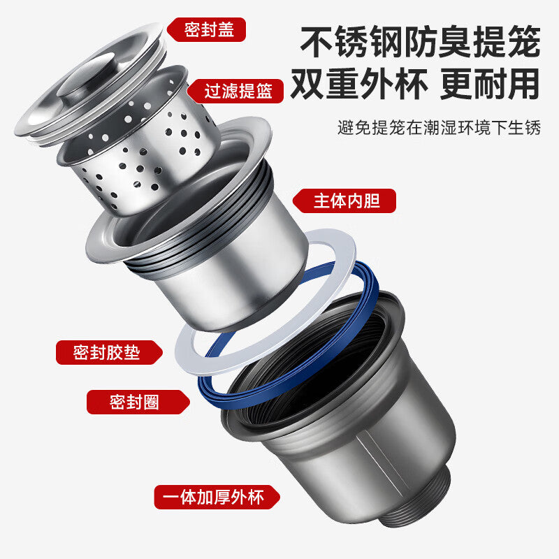 Dezong Kitchen Sink Drain Pipe Set, Double Sink Drain Pipe, D1 Large Diameter