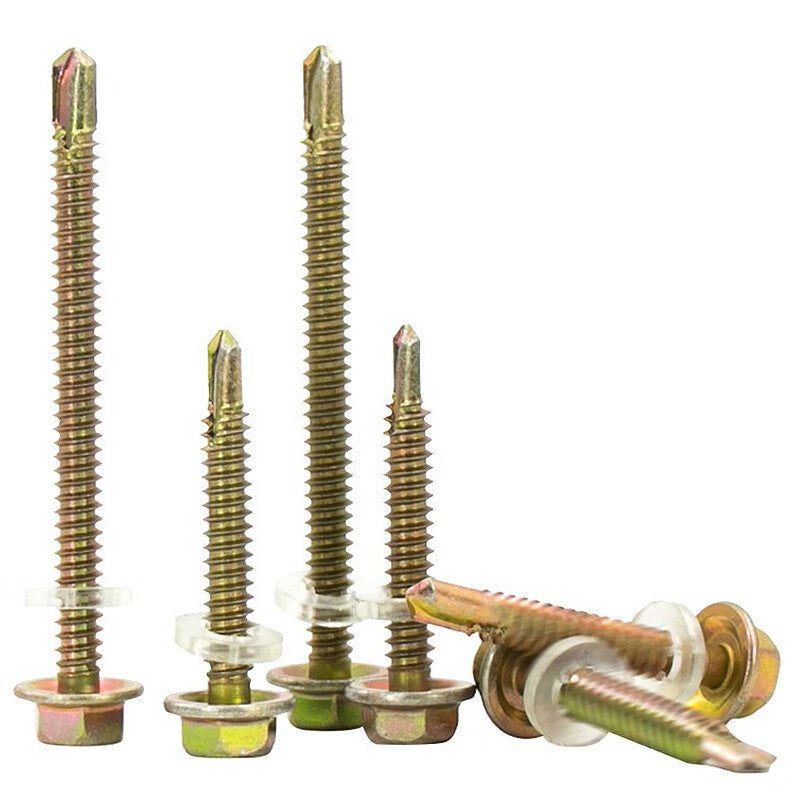 Hester JG-07 Color Zinc-Concentrated Hex Self-Tapping Screws GB15856.4 12# 4.8*70 (100 pieces) Half Thread